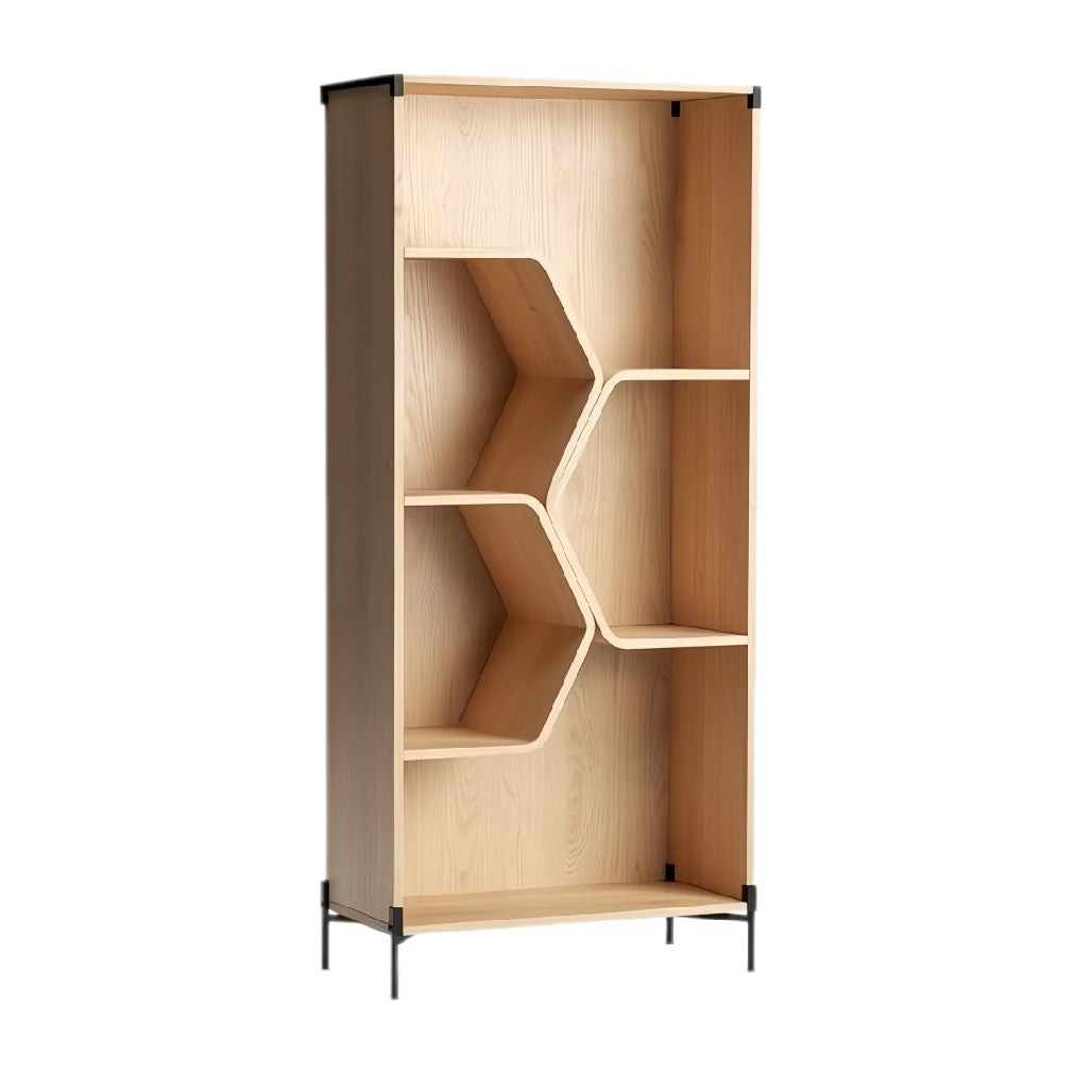 Moderne Boekenkast met Hexagonale Planken en Metaal Onderstel