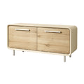 Moderne beige houten salontafel met metalen poten